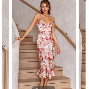 Selfie Leslie Floral Midi Dress - Pink and Cream